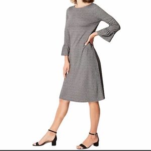New J.Jill Wearever Collection Shirred-Sleeve Micro Houndstooth Dress Black Zinc